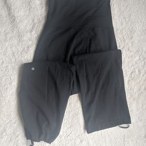 Black Wide Leg Yoga Pants. Drawstring Hem.